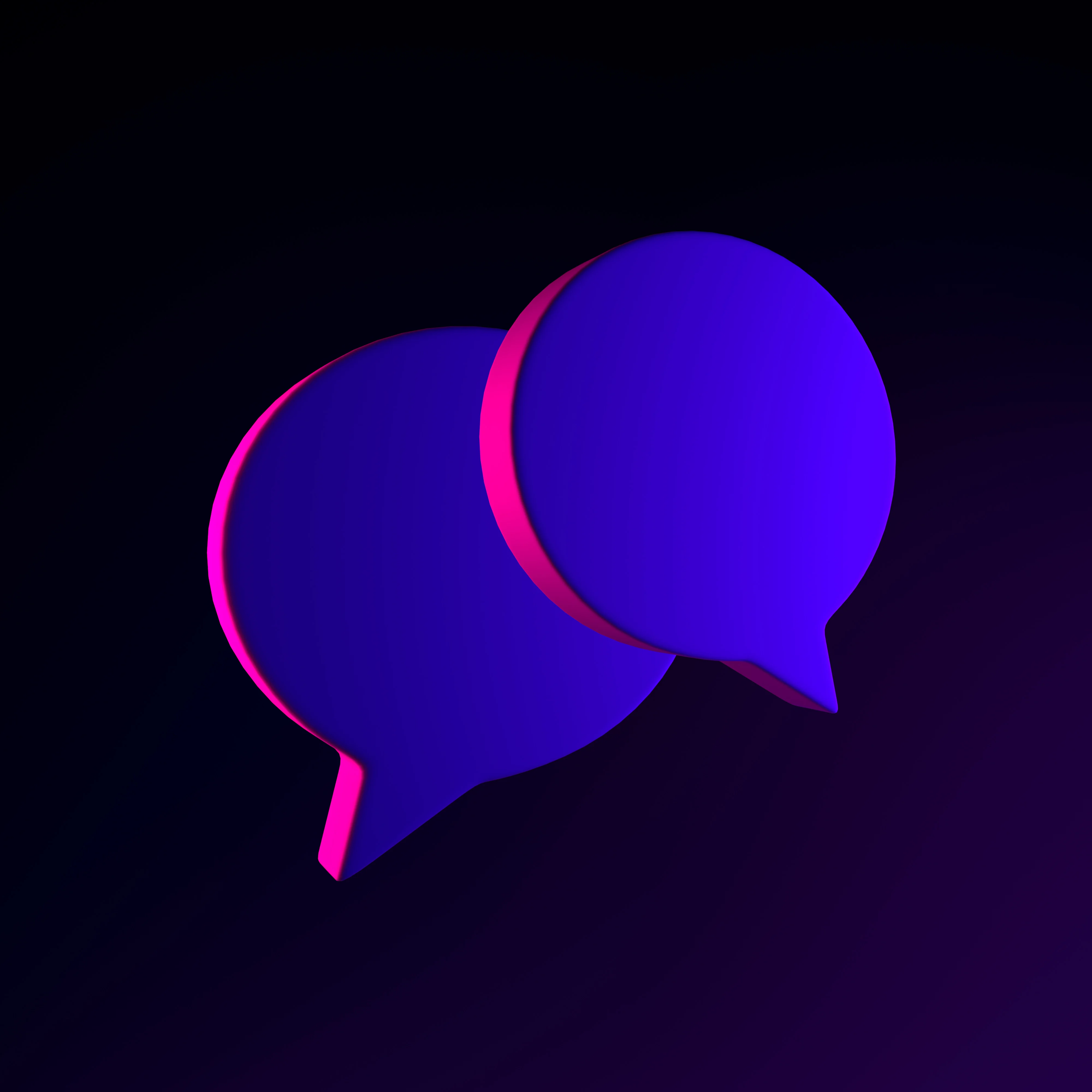 neon round speech balloons icon 3d rendering ui ux interface element dark glowing symbol